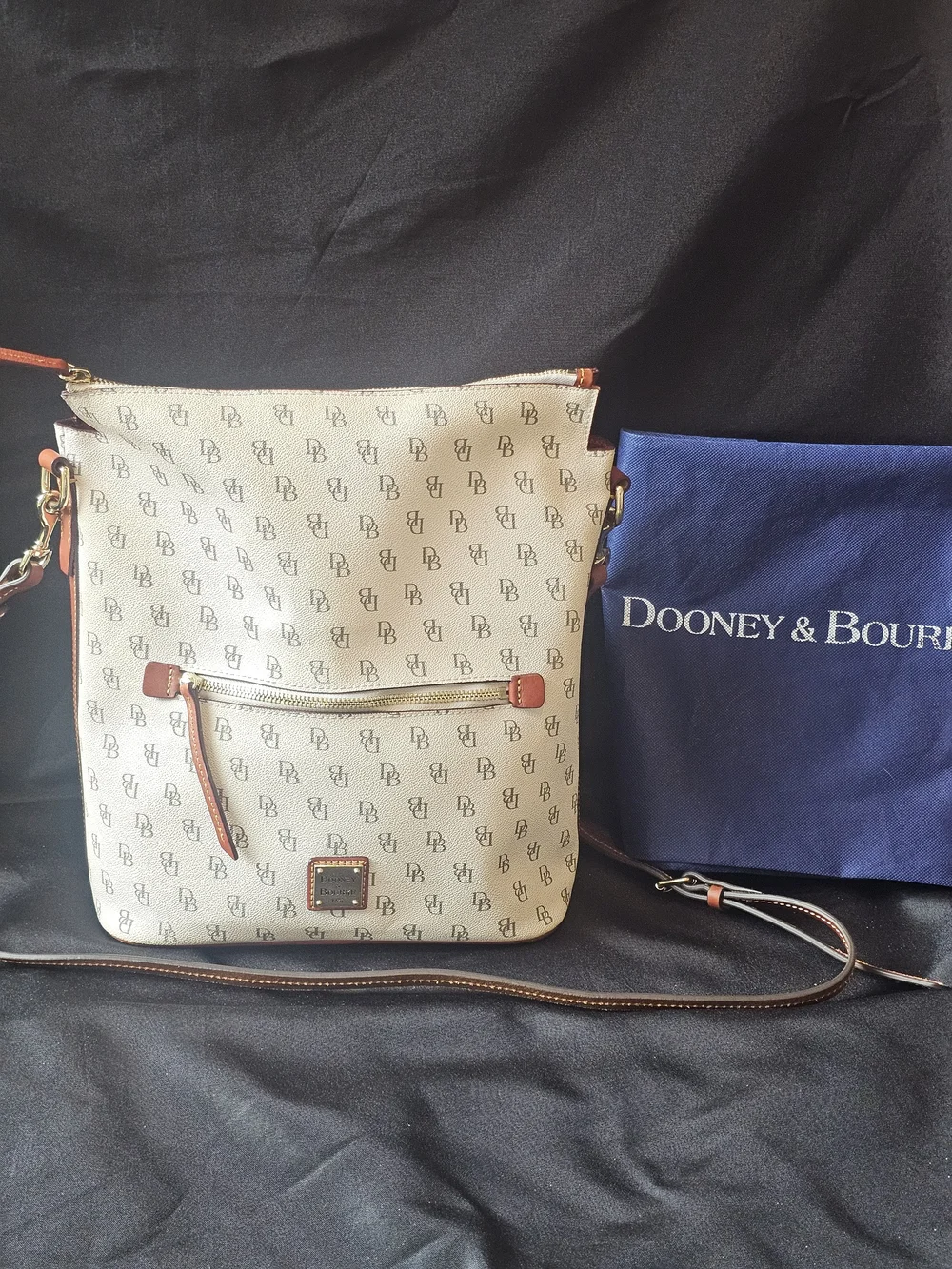 Dooney & Bourke Cream Signature Messenger Bag with Tan Trim